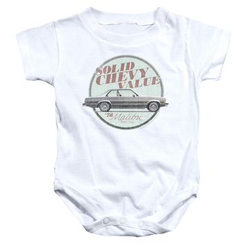 White baby bodysuit with Chevrolet Do The Bu graphic
