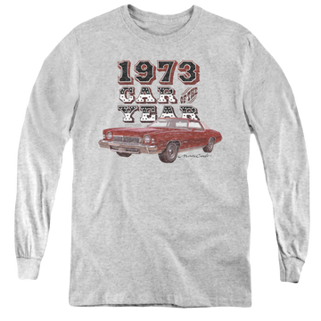 Athletic heather youth long sleeve t-shirt with Chevrolet Car Of The Year graphic