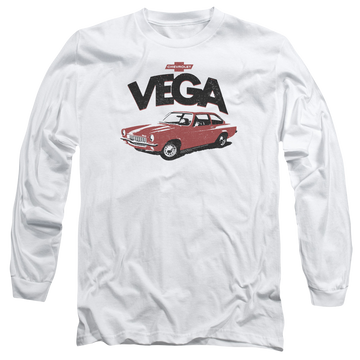 White men's long sleeve t-shirt with Chevrolet Rough Vega graphic