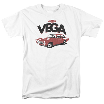 White men's regular fit t-shirt with Chevrolet Rough Vega graphic