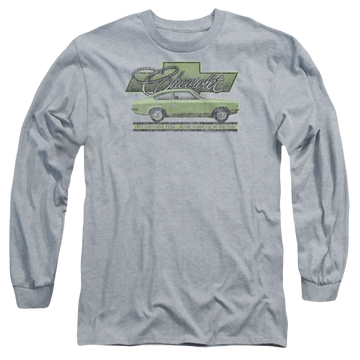 Athletic heather men's long sleeve t-shirt with Chevrolet Vega Car Of The Year 71 graphic