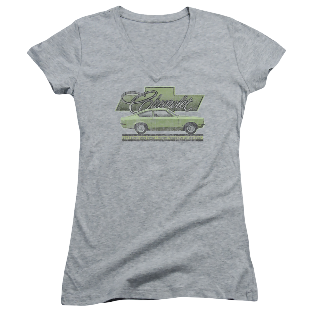 Chevrolet Vega Car Of The Year 71 - Juniors V-Neck T-Shirt Juniors V-Neck T-Shirt Chevrolet