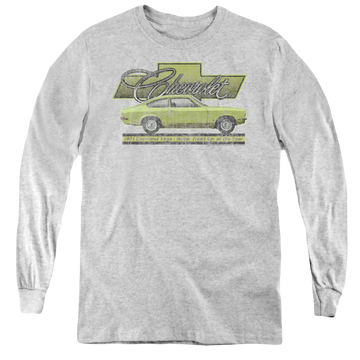 Athletic heather youth long sleeve t-shirt with Chevrolet Vega Car Of The Year 71 graphic