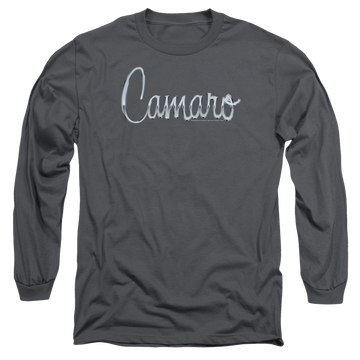 Charcoal men's long sleeve t-shirt with Chevrolet Classic Camaro Metal graphic