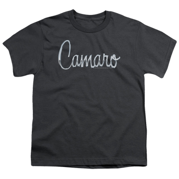 Charcoal youth t-shirt for ages 8 to 12 with Chevrolet Classic Camaro Metal graphic