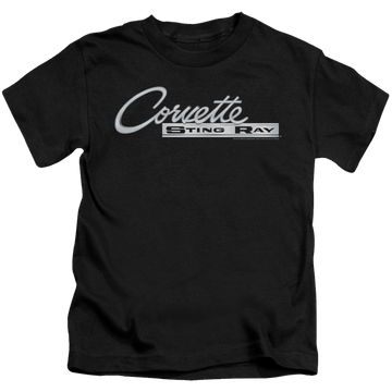 Black kid's t-shirt for ages 4 to 7 with Chevrolet Chrome Stingray Logo graphic