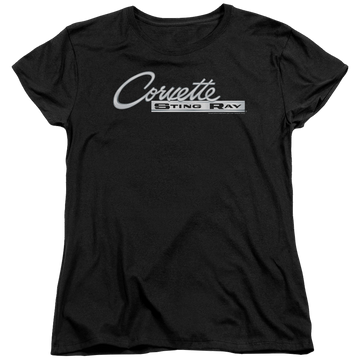 Black women's t-shirt with Chevrolet Chrome Stingray Logo graphic
