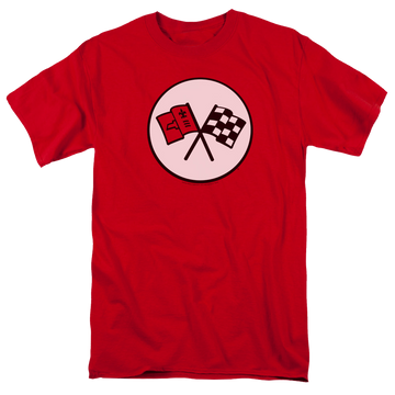Red men's regular fit t-shirt with Chevrolet 2nd Gen Vette Logo graphic