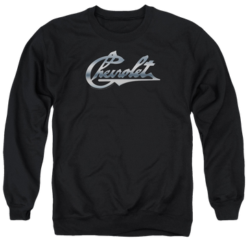 Black men's crewneck sweatshirt with Chevrolet Chrome Vintage Chevy Bowtie graphic
