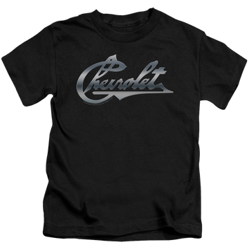 Black kid's t-shirt for ages 4 to 7 with Chevrolet Chrome Vintage Chevy Bowtie graphic
