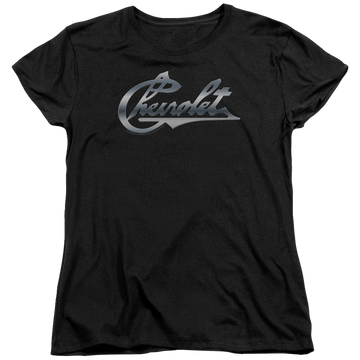 Black women's t-shirt with Chevrolet Chrome Vintage Chevy Bowtie graphic