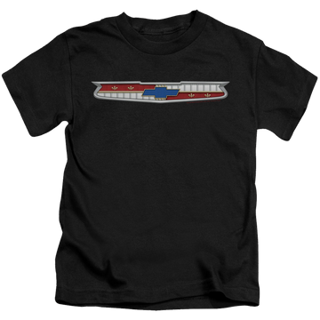 Black kid's t-shirt for ages 4 to 7 with Chevrolet 56 Bel Air Emblem graphic