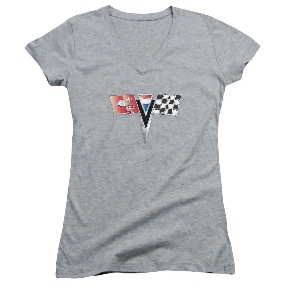 Chevrolet 2nd Gen Vette Nose Emblem - Juniors V-Neck T-Shirt Juniors V-Neck T-Shirt Chevrolet