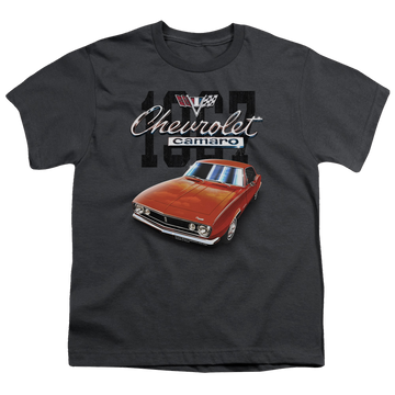 Charcoal youth t-shirt for ages 8 to 12 with Chevrolet Classic Camaro graphic