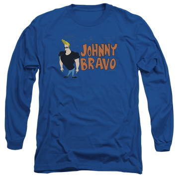 Royal men's long sleeve t-shirt with Johnny Bravo Johnny Logo graphic