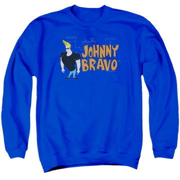Royal men's crewneck sweatshirt with Johnny Bravo Johnny Logo graphic