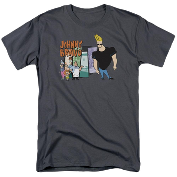 Charcoal men's regular fit t-shirt with Johnny Bravo Johnny & Friends graphic