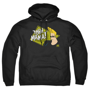 Black pullover hoodie with Johnny Bravo Oohh Mama graphic