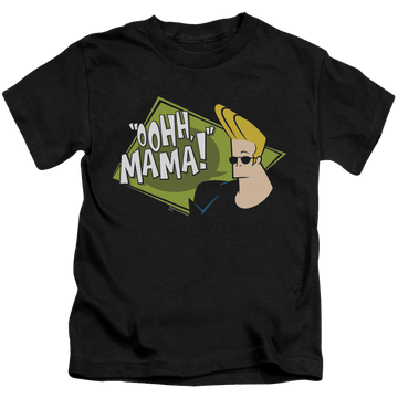 Black kid's t-shirt for ages 4 to 7 with Johnny Bravo Oohh Mama graphic
