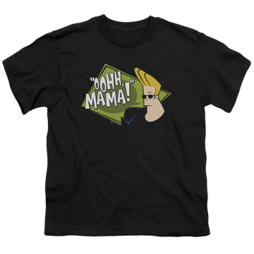 Black youth t-shirt for ages 8 to 12 with Johnny Bravo Oohh Mama graphic