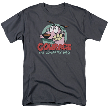Charcoal men's regular fit t-shirt with Courage the Cowardly Dog Courage graphic