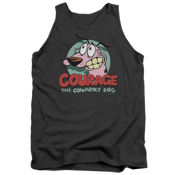 Charcoal men's tank with Courage the Cowardly Dog Courage graphic