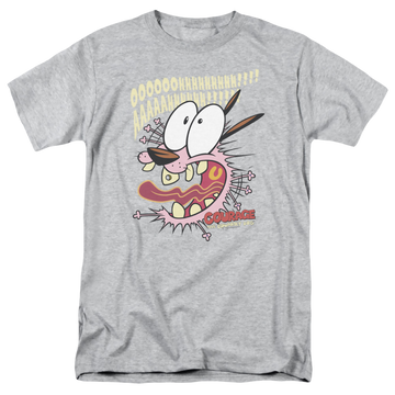Athletic heather men's regular fit t-shirt with Courage the Cowardly Dog Scaredy Dog graphic