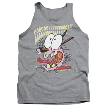 Athletic heather men's tank with Courage the Cowardly Dog Scaredy Dog graphic