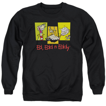 Black men's crewneck sweatshirt with Ed, Edd n Eddy 3 Ed's graphic