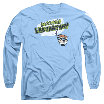 Carolina blue men's long sleeve t-shirt with Dexter's Laboratory Logo graphic