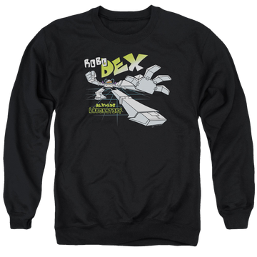 Black men's crewneck sweatshirt with Dexter's Laboratory Robo Dex graphic