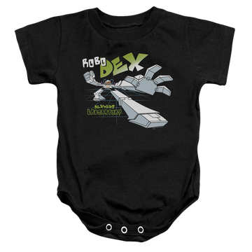 Black baby bodysuit with Dexter's Laboratory Robo Dex graphic
