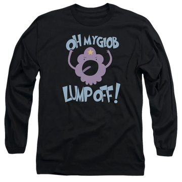 Black men's long sleeve t-shirt with Adventure Time Lump Off graphic