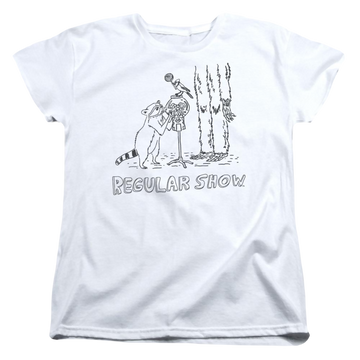 White women's t-shirt with Regular Show Tattoo Art graphic