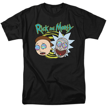 Black men's regular fit t-shirt with Rick and Morty Blown Minds graphic