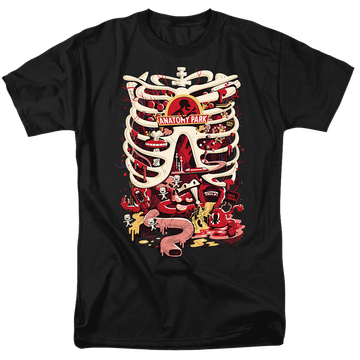 Black men's regular fit t-shirt with Rick and Morty Anatomy Park Logo graphic