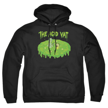 Black pullover hoodie with Rick and Morty The Acid Vat graphic