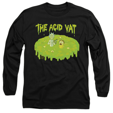 Black men's long sleeve t-shirt with Rick and Morty The Acid Vat graphic