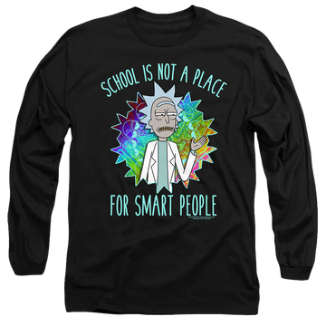 Black men's long sleeve t-shirt with Rick and Morty School graphic