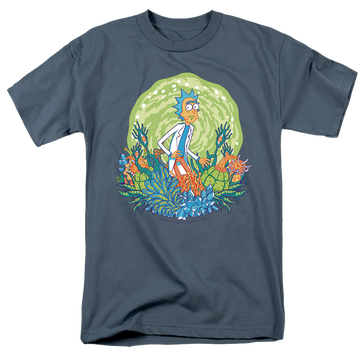 Slate men's regular fit t-shirt with Rick and Morty Ricktanical Rick graphic