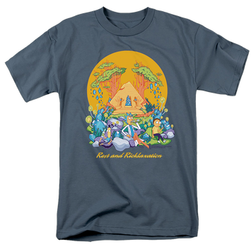 Slate men's regular fit t-shirt with Rick and Morty Rest And Ricklaxation graphic