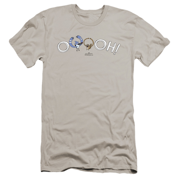 Silver men's premium slim fit t-shirt with Regular Show Ooooh graphic