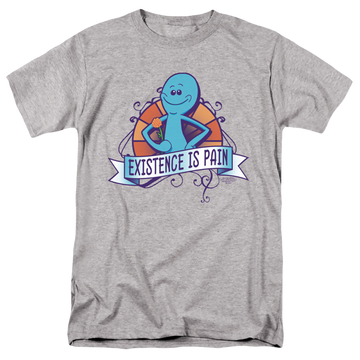 Athletic heather men's regular fit t-shirt with Rick and Morty Existence Is Pain graphic