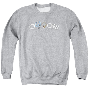 Athletic heather men's crewneck sweatshirt with Regular Show Ooooh graphic