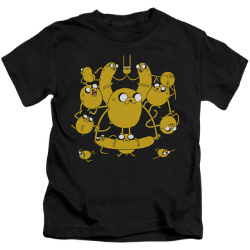 Black kid's t-shirt for ages 4 to 7 with Adventure Time Jakes graphic