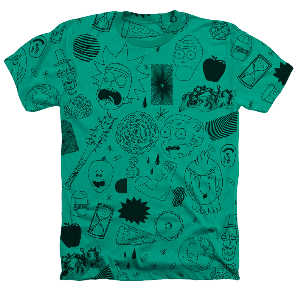 Rick and Morty Line Art Collage - Men's All-Over Heather T-Shirt Men's All-Over Heather T-Shirt Rick and Morty