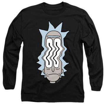 Black men's long sleeve t-shirt with Rick and Morty Rick Waves graphic