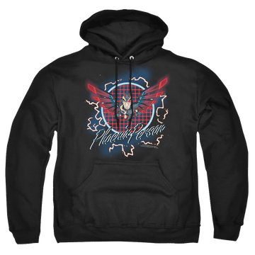 Black pullover hoodie with Rick and Morty Phoenix Person graphic