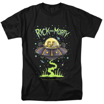 Black men's regular fit t-shirt with Rick and Morty Drunk Rick Ship graphic