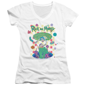 Rick and Morty Falling Portals - Juniors V-Neck T-Shirt Juniors V-Neck T-Shirt Rick and Morty